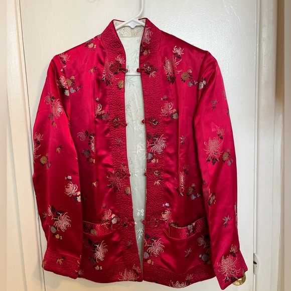 Jackets & Blazers - Elegant Red Floral Women's Jacket